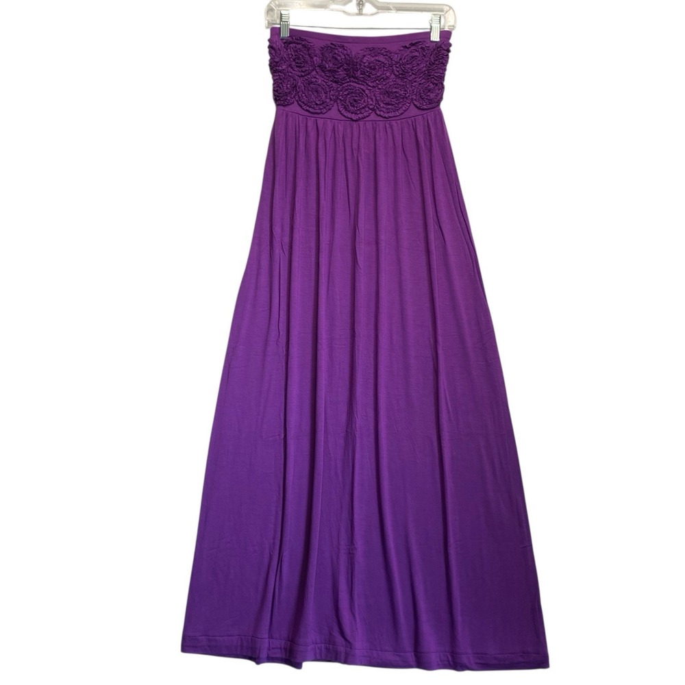 Design History Maxi Strapless Dress S Purple Floral Smocked Beach Resort Summery